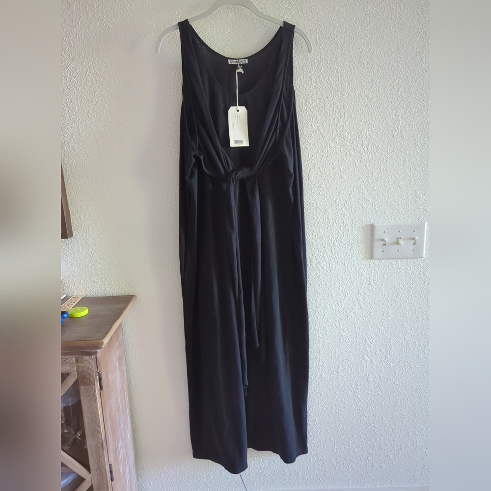 SHAINA MOTE NWT Black Waist Tie Sleeveless Jersey Midi Long Dress Sz6 $226